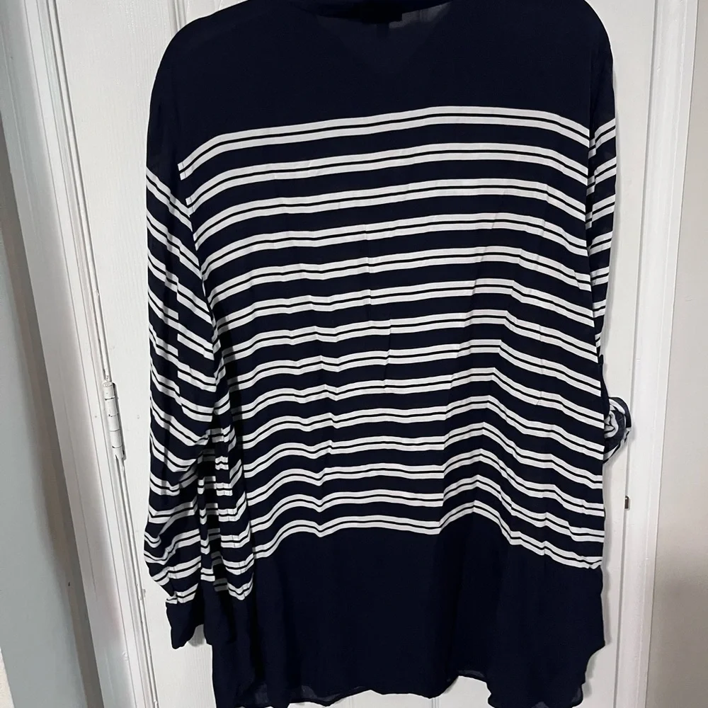TalbotsWoman 3x Navy and White Striped Button-Up Shirt lightweight coastal - Picture 6 of 7